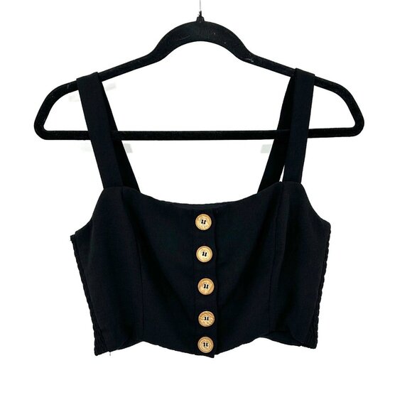 Lulus Cropped Button Front Tank Top Black Size Small NWT - Picture 1 of 13